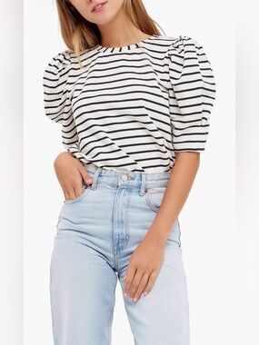 English Factory Women’s Stripe Puff Sleeve Top, Size XS